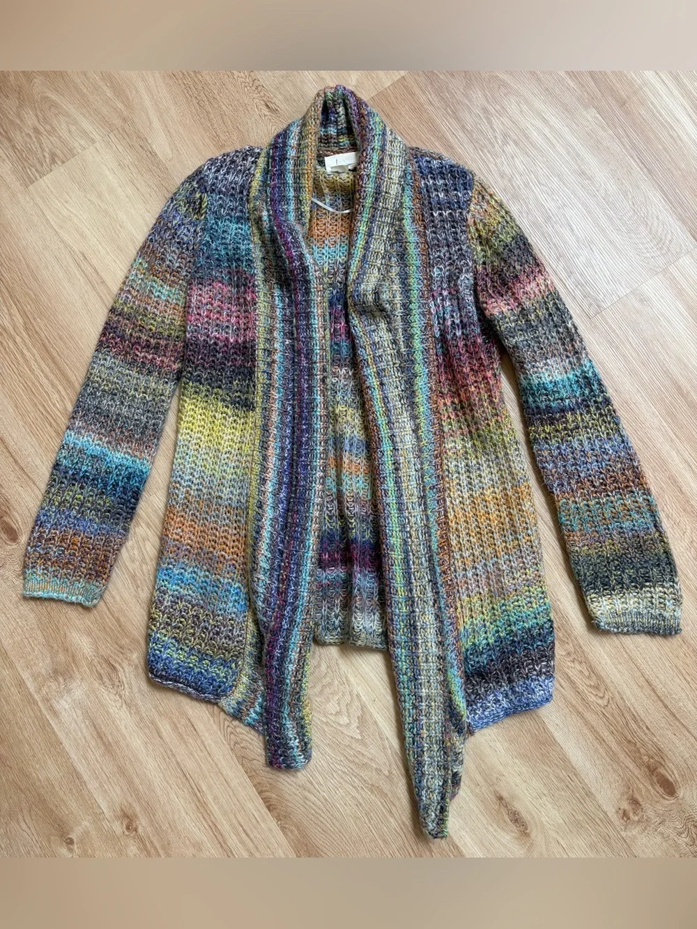 Anthropologie Rare Multicolor Open Front Shawl Collar Cardigan Sweater Small - Picture 1 of 8